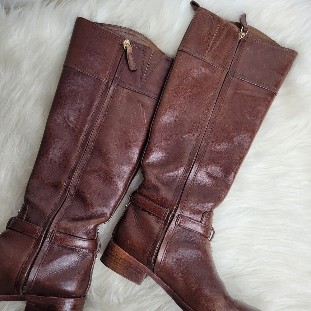 Tory Burch Brown Leather Logo Boots - Picture 8 of 13